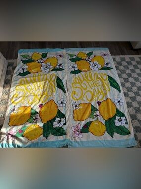 Vera Bradley Squeeze The Day Lemon Print Beach Towels Floral Striped Yellow Blue